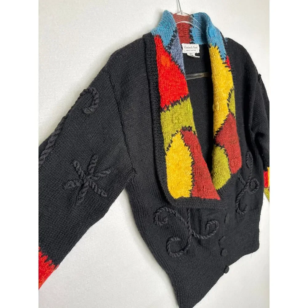 1990s Roberta Frost Hand Knit Wool Cardigan Uruguay Oversized Small